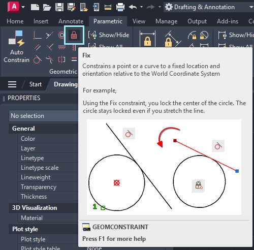Fix tool from Geometric section on Parametric tab
